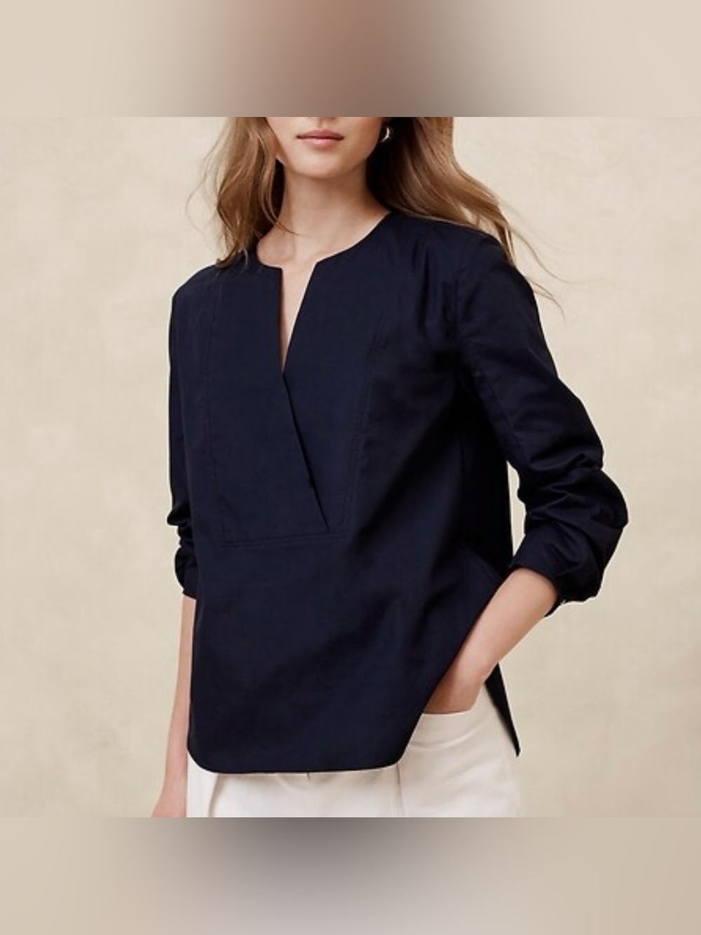 Banana Republic Factory Cotton Poplin Bib Shirt in Preppy Navy Medium